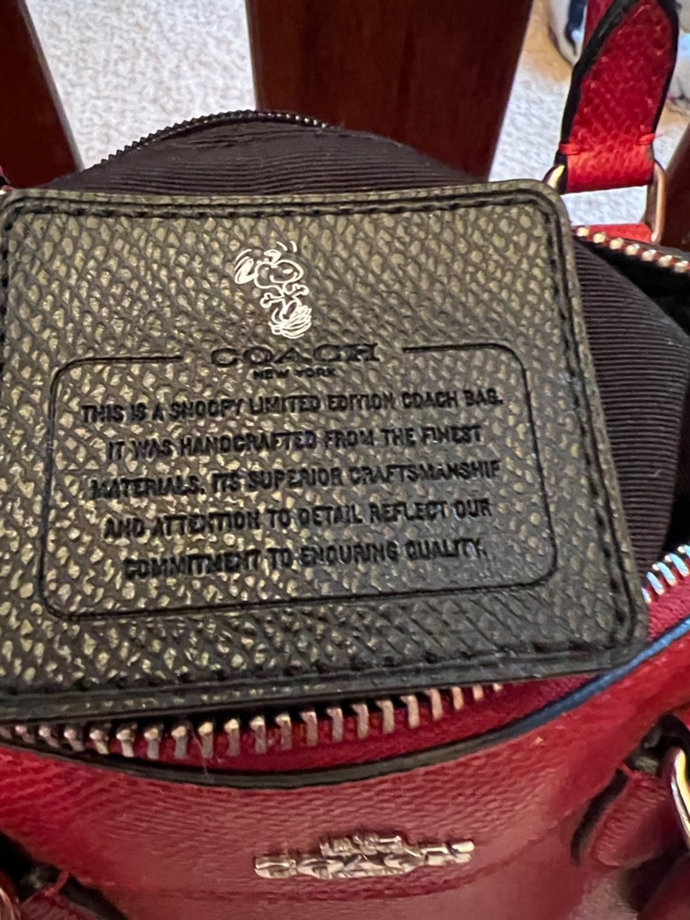 Coach Red Leather Satchel with Snoopy Sketch - Picture 2 of 8